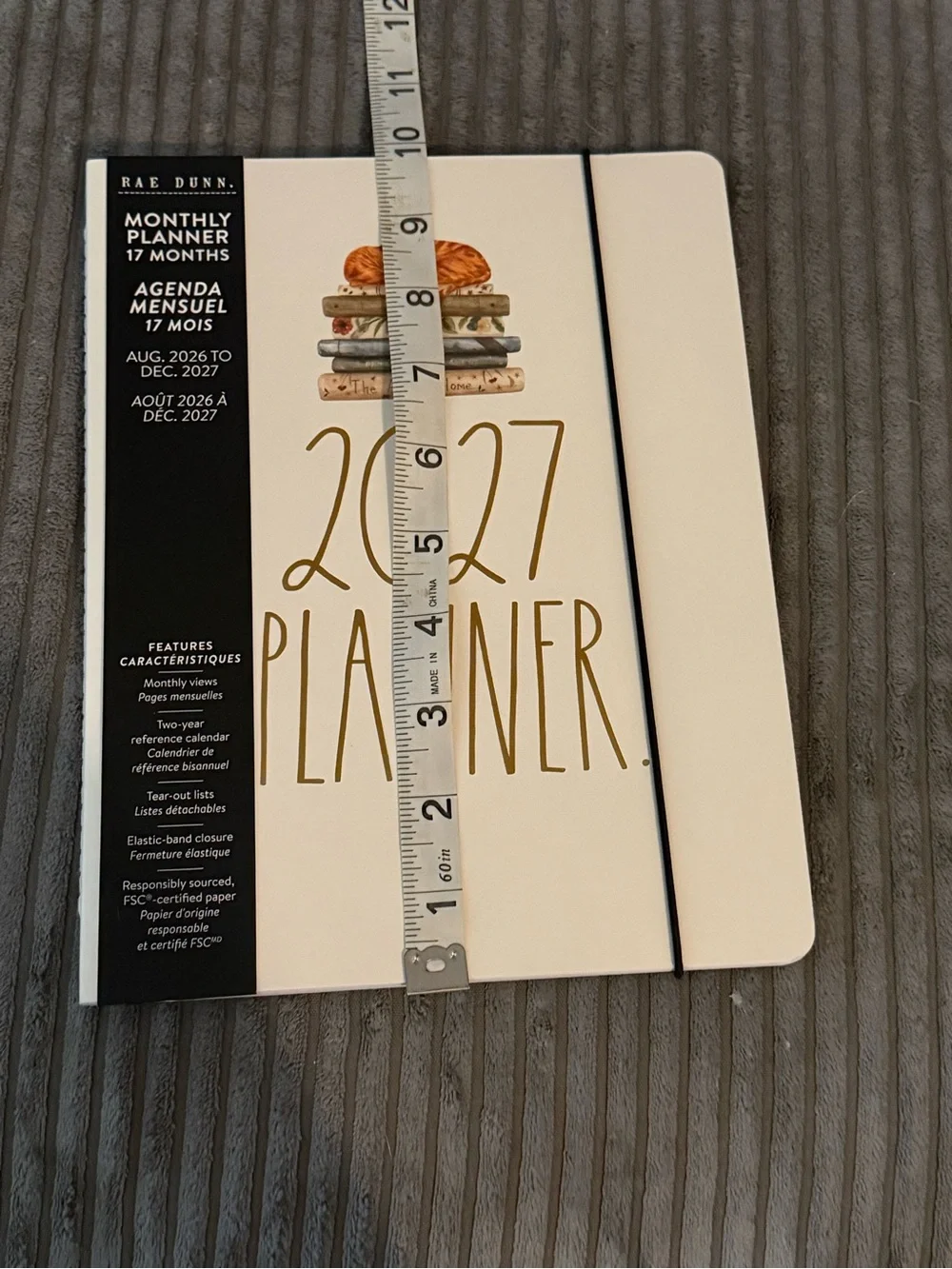 Rae Dunn Cream 2027 Planner with Gold Foil and Cat Illustration